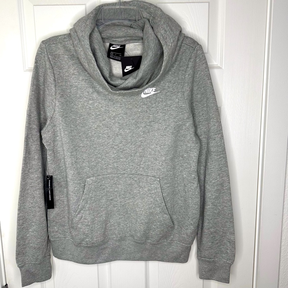 Nike Sportwear Essential Funnel-Neck Fleece Pullover Hoodie Gray Size S